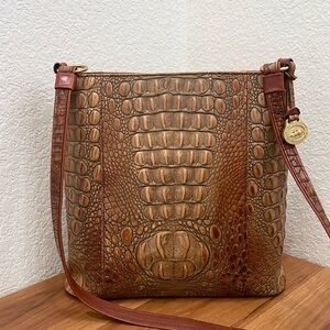 Vintage BRAHMIN Pecan Toasted Almond  Embossed Croc Leather Shoulder Purse Bag